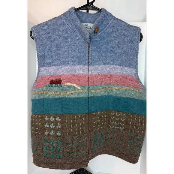 Vtg Susan Bristol Hand Knit 100% Shetland Wool Sweater Vest 1986 Women Large - Picture 2 of 11